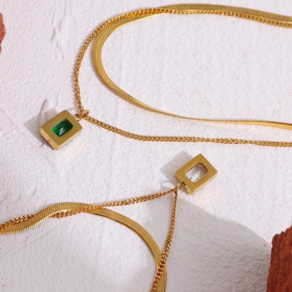 Charm Gold Metal Layered Snake Chain Necklace - Picture 7 of 9